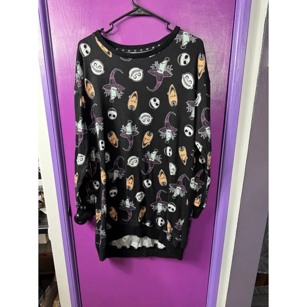 Disney Tim Burton’s The Nightmare Before Christmas High Low Sleep Shirt Blk Sz M - Picture 2 of 8